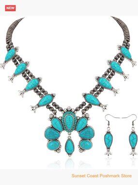 Western Jewelry Set Turquoise Concho Necklace Earring Set Cowgirl Dangle